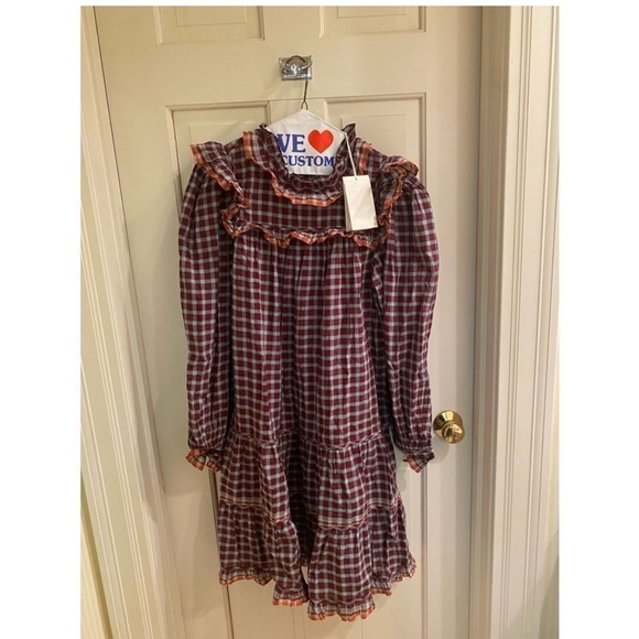 NWT Ulla Johnson Elm ruffled checked cotton-poplin mini dress - Picture 5 of 8